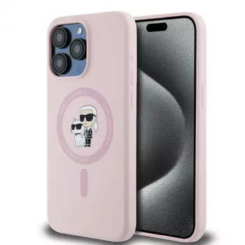 Karl Lagerfeld KLHMP15XSCMKCRHP funda rígida de silicona rosa para iPhone 15 Pro Max 6,7