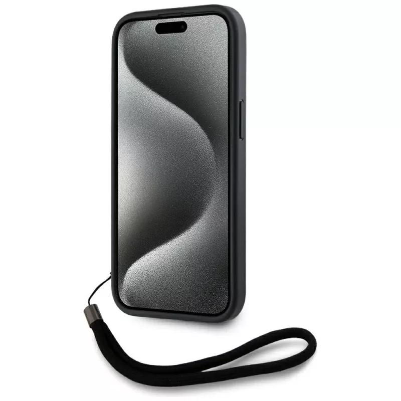 KARL LAGERFELD funda Saffiano Athleisure Stripes Cord para iPhone 15, negro-rojo