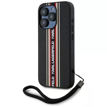 KARL LAGERFELD funda Saffiano Athleisure Stripes Cord para iPhone 15 Pro Max, negro/rojo