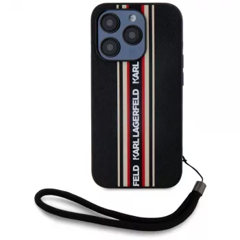 KARL LAGERFELD funda Saffiano Athleisure Stripes Cord para iPhone 15 Pro Max, negro/rojo