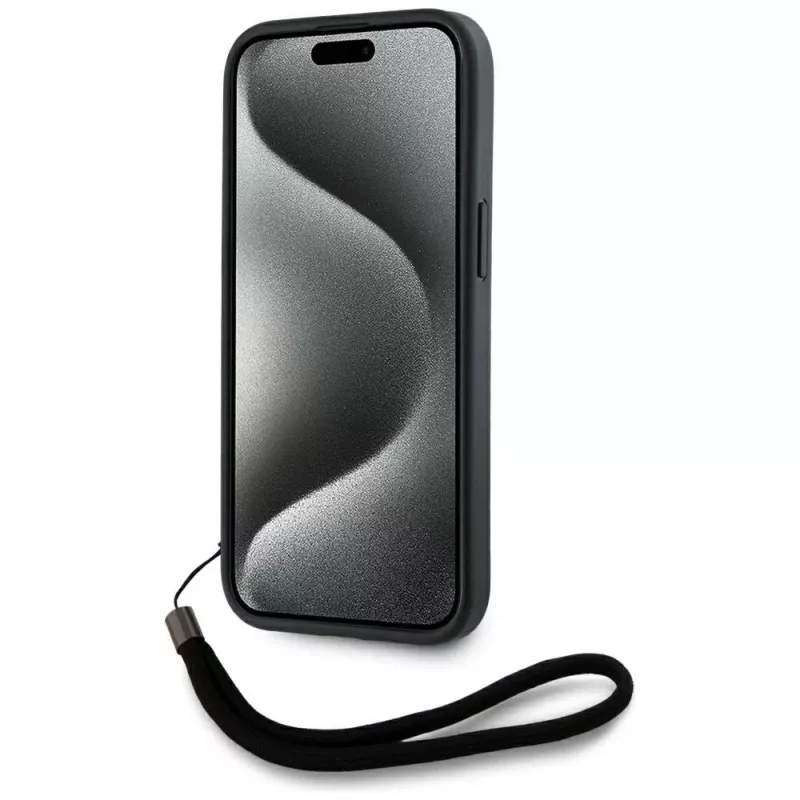 KARL LAGERFELD funda Saffiano Athleisure Stripes Cord para iPhone 15 Pro, negro/rosa