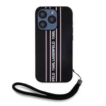 Karl Lagerfeld funda Saffiano Athleisure Stripes Cord para iPhone 15 Pro Max negro rosa