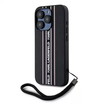 Karl Lagerfeld funda Saffiano Athleisure Stripes Cord para iPhone 15 Pro Max negro rosa