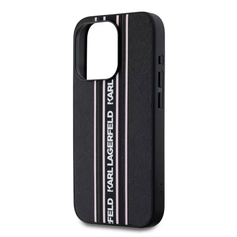 Karl Lagerfeld funda Saffiano Athleisure Stripes Cord para iPhone 15 Pro Max negro rosa