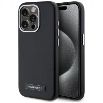 KARL LAGERFELD funda MagSafe Metal Plate para iPhone 15 Pro, negra