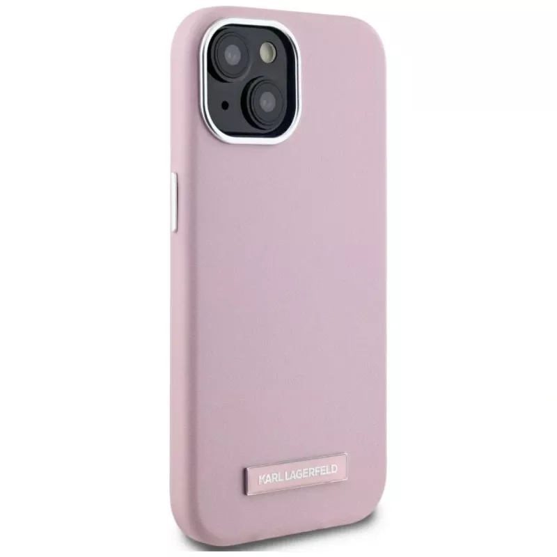 KARL LAGERFELD funda trasera MagSafe Metal Plate FW para Apple iPhone 15, rosa