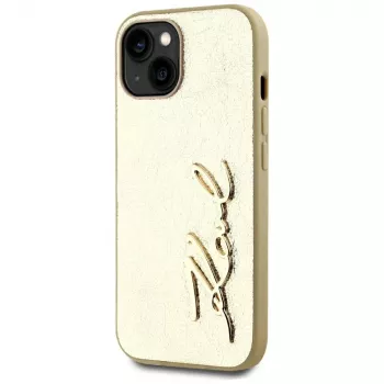KARL LAGERFELD funda Wrinkled Metal Signature para iPhone 15, dorado