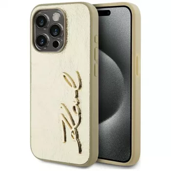 KARL LAGERFELD funda Wrinkled Metal Signature para iPhone 15 Pro - dorado