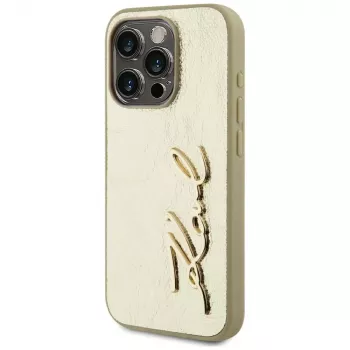 KARL LAGERFELD funda Wrinkled Metal Signature para iPhone 15 Pro - dorado