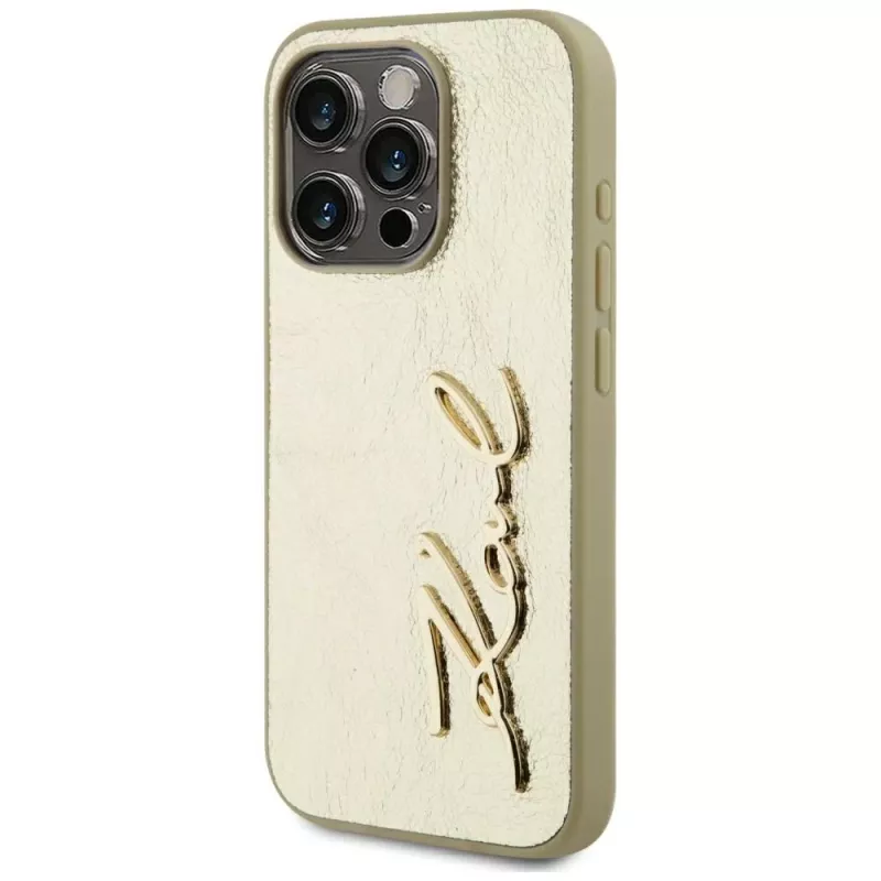 KARL LAGERFELD funda Wrinkled Metal Signature para iPhone 15 Pro - dorado