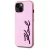 KARL LAGERFELD funda trasera Wrinkled Metal Signature para Apple iPhone 15, rosa