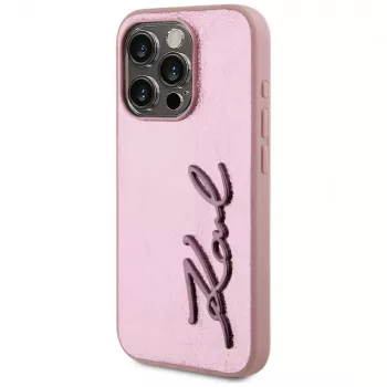 Karl Lagerfeld funda Wrinkled Metal Signature para iPhone 15 Pro, rosa