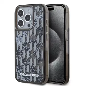 KARL LAGERFELD funda trasera Liquid Glitter Monogram Gradient para Apple iPhone 15 Pro, negra
