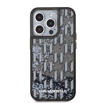 KARL LAGERFELD funda trasera Liquid Glitter Monogram Gradient para Apple iPhone 15 Pro, negra
