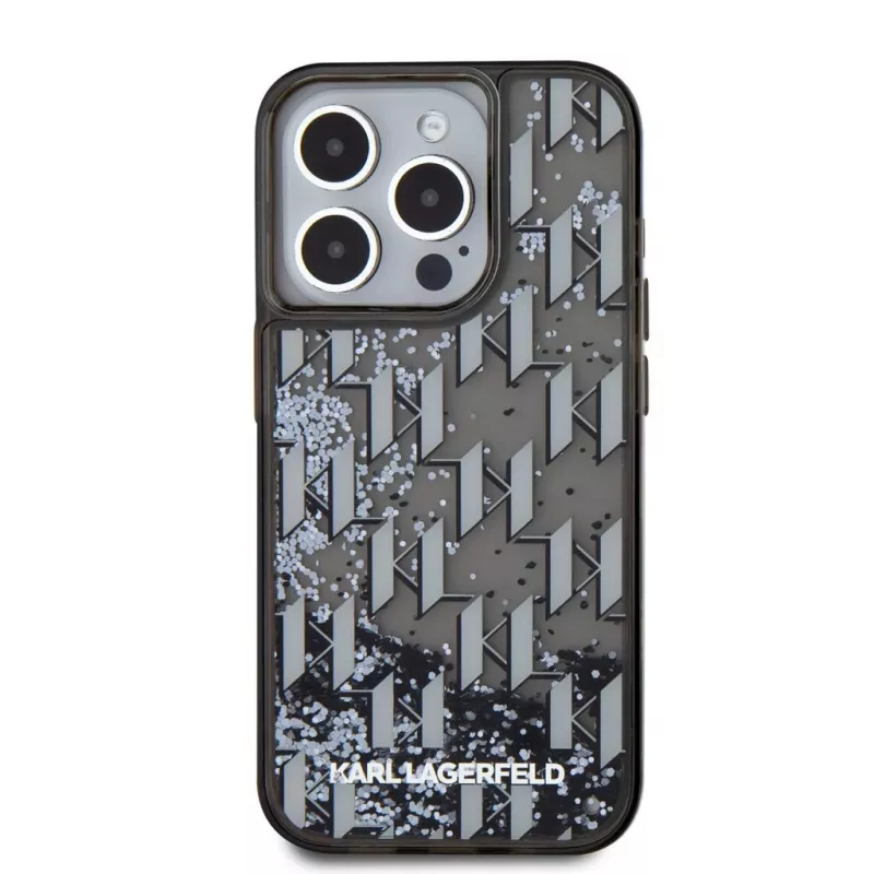 KARL LAGERFELD funda trasera Liquid Glitter Monogram Gradient para Apple iPhone 15 Pro, negra