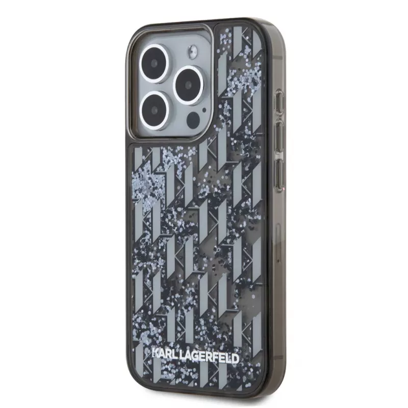 KARL LAGERFELD funda trasera Liquid Glitter Monogram Gradient para Apple iPhone 15 Pro, negra