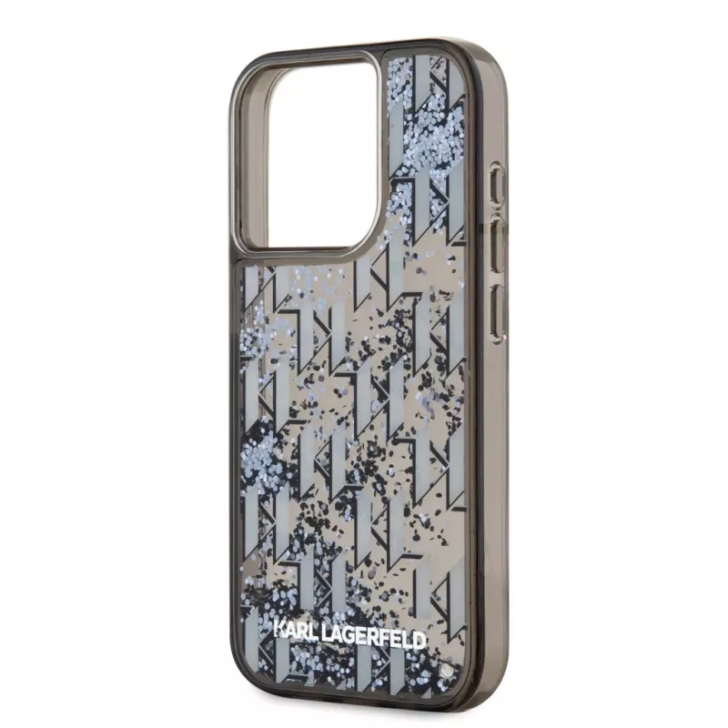 KARL LAGERFELD funda trasera Liquid Glitter Monogram Gradient para Apple iPhone 15 Pro, negra