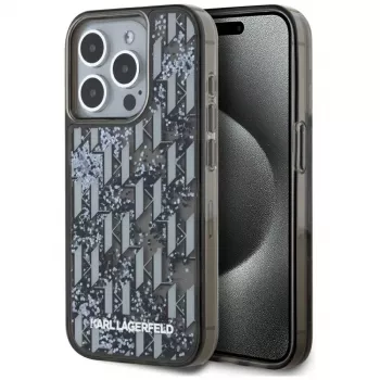 Karl Lagerfeld funda Liquid Glitter Monogram Gradient para iPhone 15 Pro Max, negra