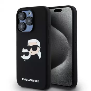 Karl Lagerfeld KLHMP15LSKCHPPLK funda rígida iPhone 15 Pro 6,1 silicona negra Karl & Choupette MagSafe