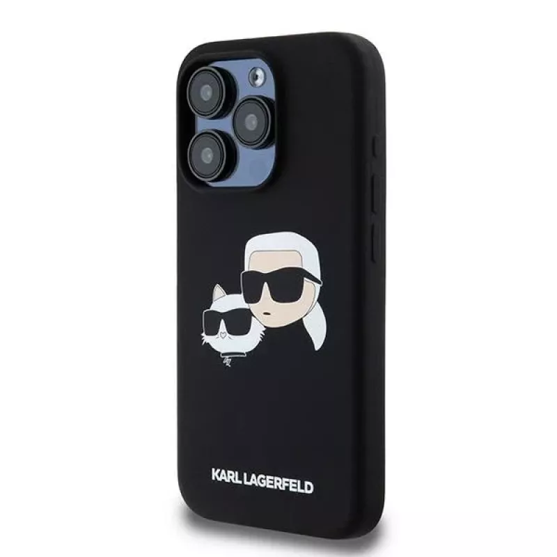 Karl Lagerfeld KLHMP15LSKCHPPLK funda rígida iPhone 15 Pro 6,1 silicona negra Karl & Choupette MagSafe