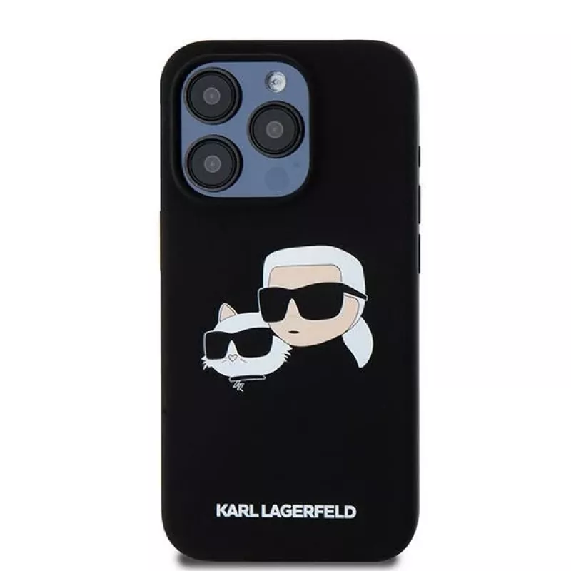 Karl Lagerfeld KLHMP15LSKCHPPLK funda rígida iPhone 15 Pro 6,1 silicona negra Karl & Choupette MagSafe