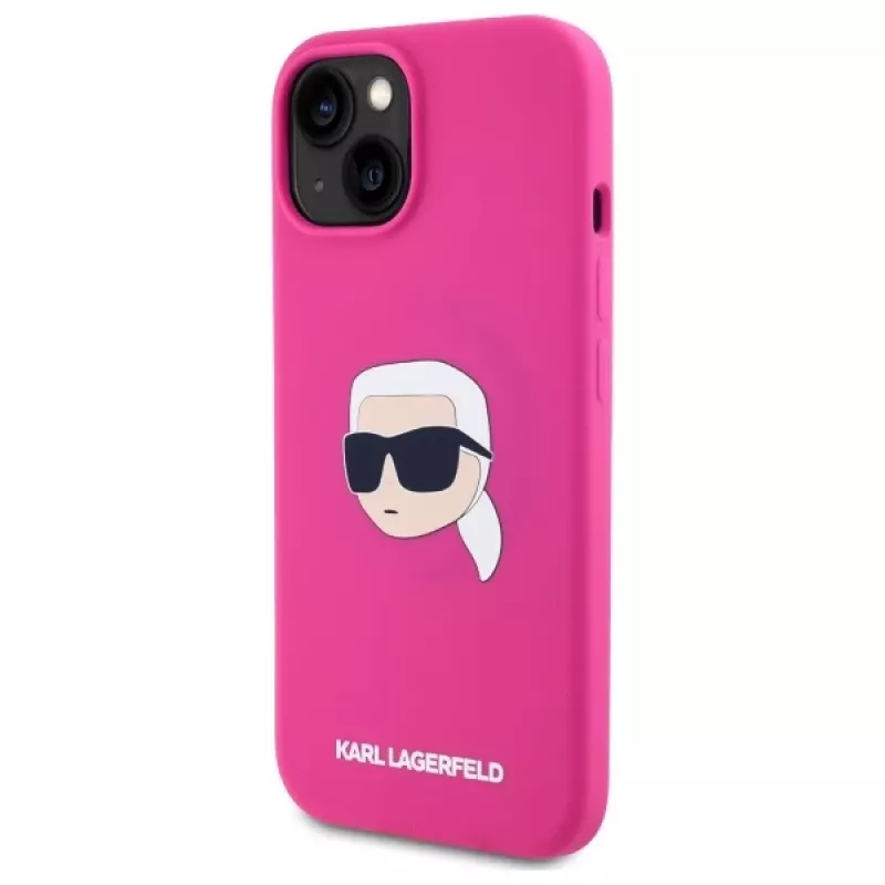 Karl Lagerfeld KLHMP15SSKHPPLF iPhone 15 6,1 pulgadas Fucsia Funda rígida silicona con print cabeza Karl y MagSafe