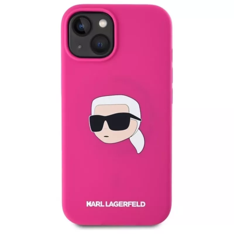 Karl Lagerfeld KLHMP15SSKHPPLF iPhone 15 6,1 pulgadas Fucsia Funda rígida silicona con print cabeza Karl y MagSafe