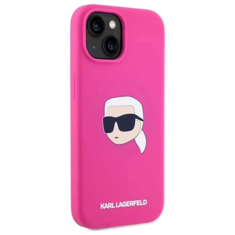 Karl Lagerfeld KLHMP15SSKHPPLF iPhone 15 6,1 pulgadas Fucsia Funda rígida silicona con print cabeza Karl y MagSafe