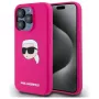 Karl Lagerfeld iPhone 15 Pro 6,1 pulgadas Funda rígida silicona con print cabeza Karl, MagSafe - Fucsia