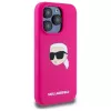 Karl Lagerfeld iPhone 15 Pro 6,1 pulgadas Funda rígida silicona con print cabeza Karl, MagSafe - Fucsia