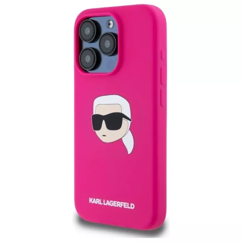 Karl Lagerfeld KLHMP15XSKHPPLF iPhone 15 Pro Max 6,7 pulgadas Funda, carcasa rígida, Fucsia, silicona, con print cabeza Karl, MagSafe