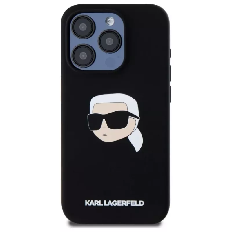 Karl Lagerfeld KLHMP15LSKHPPLK iPhone 15 Pro 6.1 Negro Funda rígida silicona print cabeza Karl MagSafe
