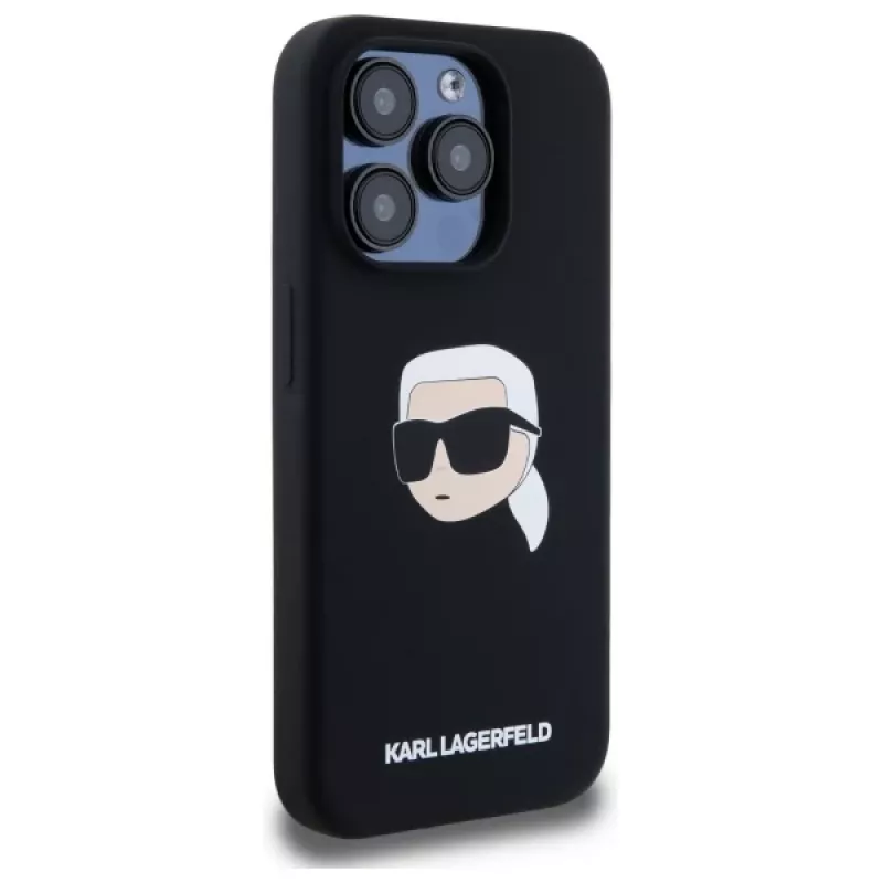 Karl Lagerfeld KLHMP15LSKHPPLK iPhone 15 Pro 6.1 Negro Funda rígida silicona print cabeza Karl MagSafe