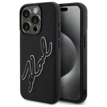 Karl Lagerfeld KLHCP15X3DRKSDLK Funda rígida para Apple iPhone 15 Pro Max 6,7 pulgadas Negro 3D goma Signature