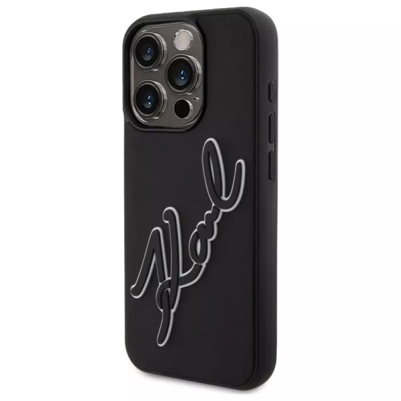 Karl Lagerfeld KLHCP15X3DRKSDLK Funda rígida para Apple iPhone 15 Pro Max 6,7 pulgadas Negro 3D goma Signature