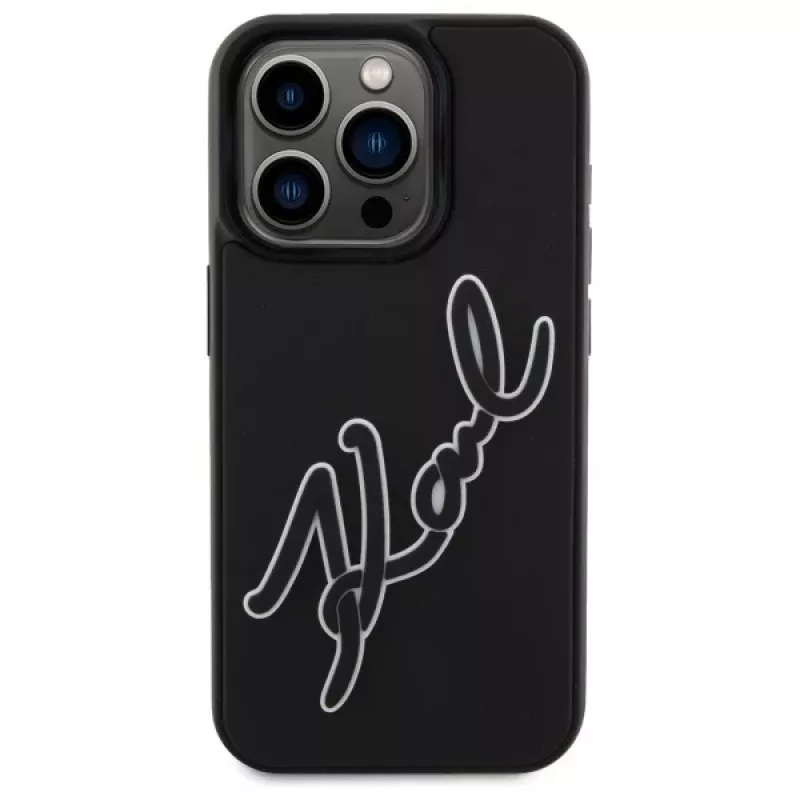 Karl Lagerfeld KLHCP15X3DRKSDLK Funda rígida para Apple iPhone 15 Pro Max 6,7 pulgadas Negro 3D goma Signature