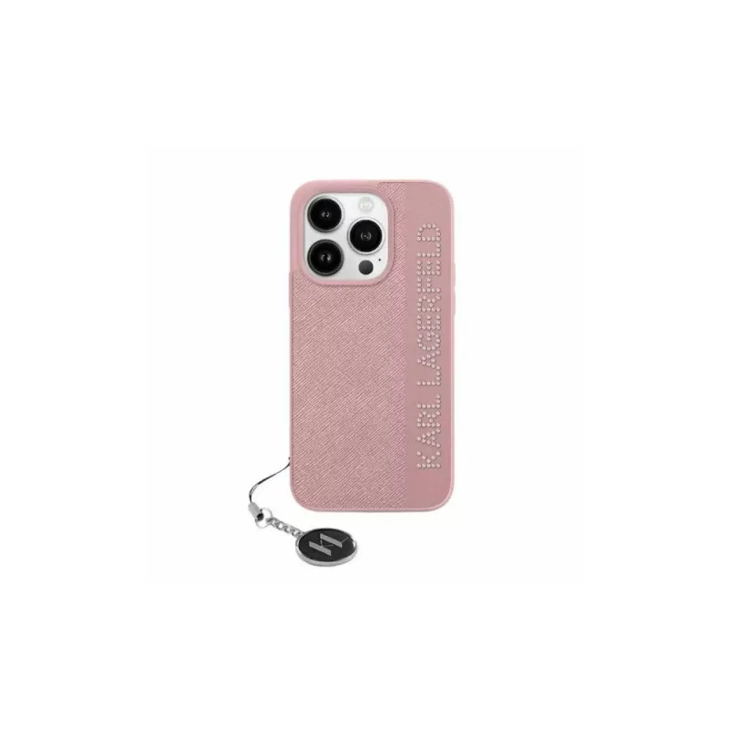 Karl Lagerfeld KLHCP15SPSAKDGCP iPhone 15 / 14 / 13 6.1 Rosa Funda rígida Saffiano Rhinestones & Charm