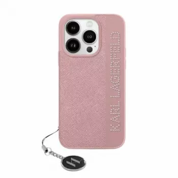 Karl Lagerfeld KLHCP15LPSAKDGCP iPhone 15 Pro 6.1 Funda rígida Saffiano Rhinestones & Charm Rosa