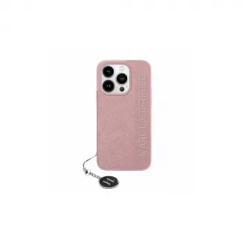 Karl Lagerfeld KLHCP15LPSAKDGCP iPhone 15 Pro 6.1 Funda rígida Saffiano Rhinestones & Charm Rosa