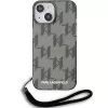 Karl Lagerfeld KLHCP15SHKDPNSK iPhone 15 / 14 / 13 6.1 Negro Funda rígida IML Mono KL Pattern & Cord