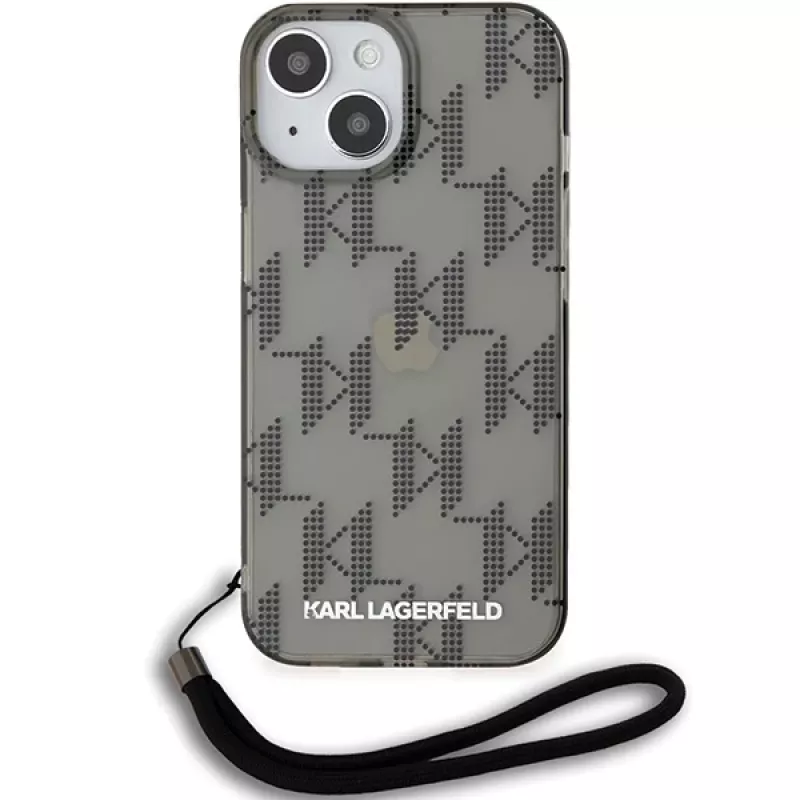 Karl Lagerfeld KLHCP15SHKDPNSK iPhone 15 / 14 / 13 6.1 Negro Funda rígida IML Mono KL Pattern & Cord