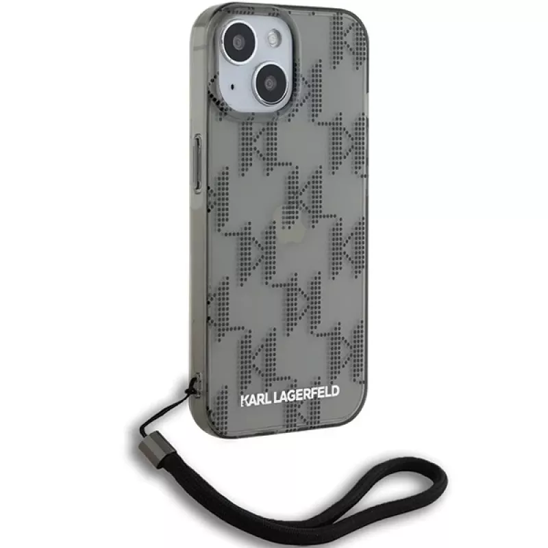 Karl Lagerfeld KLHCP15SHKDPNSK iPhone 15 / 14 / 13 6.1 Negro Funda rígida IML Mono KL Pattern & Cord