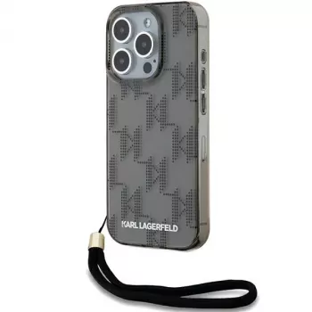 Karl Lagerfeld KLHCP15LHKDPNSK Funda rígida para iPhone 15 Pro 6,1 pulgadas, Negro, IML Mono KL Pattern & Cordón