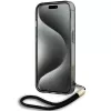 Karl Lagerfeld KLHCP15LHKDPNSK Funda rígida para iPhone 15 Pro 6,1 pulgadas, Negro, IML Mono KL Pattern & Cordón