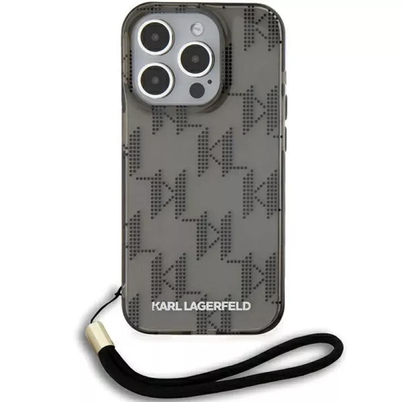 Karl Lagerfeld KLHCP15XHKDPNSK iPhone 15 Pro Max 6.7 Negro Funda rígida IML Mono KL Pattern & Cord