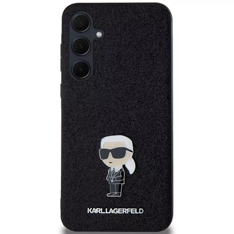 Karl Lagerfeld KLHCSA35GKNPSK A35 A356 Negro Funda rígida Fixed Glitter Ikonik Logo Metal Pin para Samsung Galaxy A35 5G