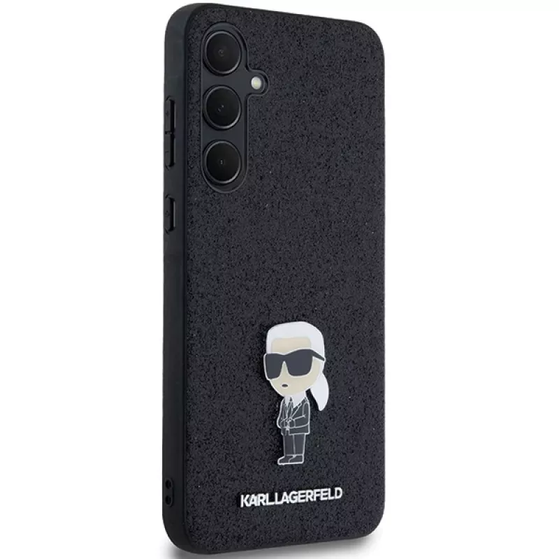 Karl Lagerfeld KLHCSA35GKNPSK A35 A356 Negro Funda rígida Fixed Glitter Ikonik Logo Metal Pin para Samsung Galaxy A35 5G