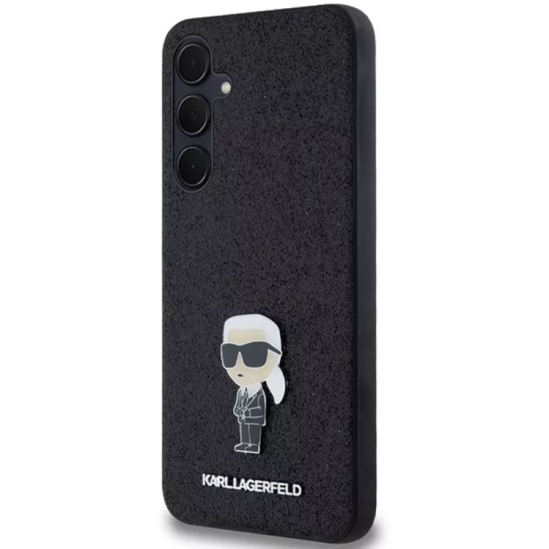 KARL LAGERFELD Ikonik Funda rígida para Samsung Galaxy A55 5G - Negro Glitter con pin metálico