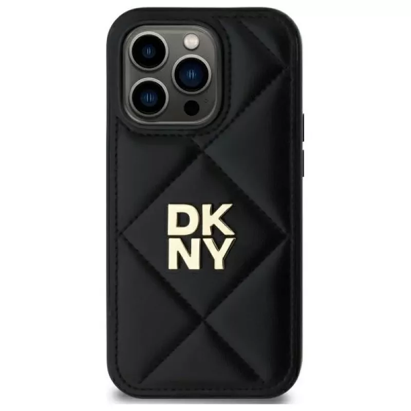 DKNY DKHCP14LPQDSLK Quilted Stack Logo Funda trasera para Apple iPhone 14 Pro 6,1 pulgadas Negro