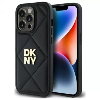 DKNY DKHCP14XPQDSLK Quilted Stack Logo Funda trasera para iPhone 14 Pro Max 6,7 pulgadas Negro